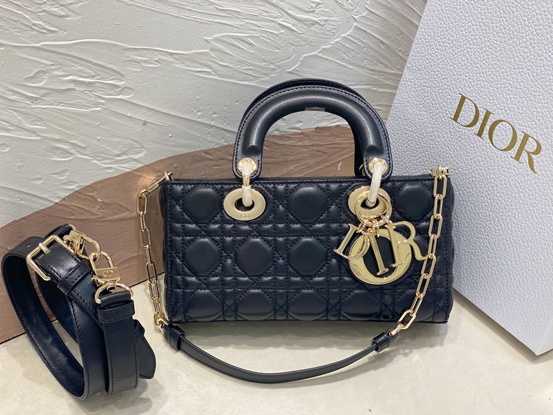 Small LADY D-joy 22 Black Lambskin
