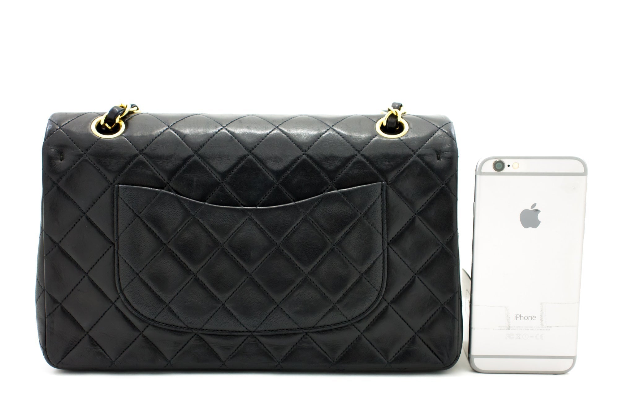 Chanel 2.55 Double Flap Medium Chain Shoulder Bag Black Lambskin H12
