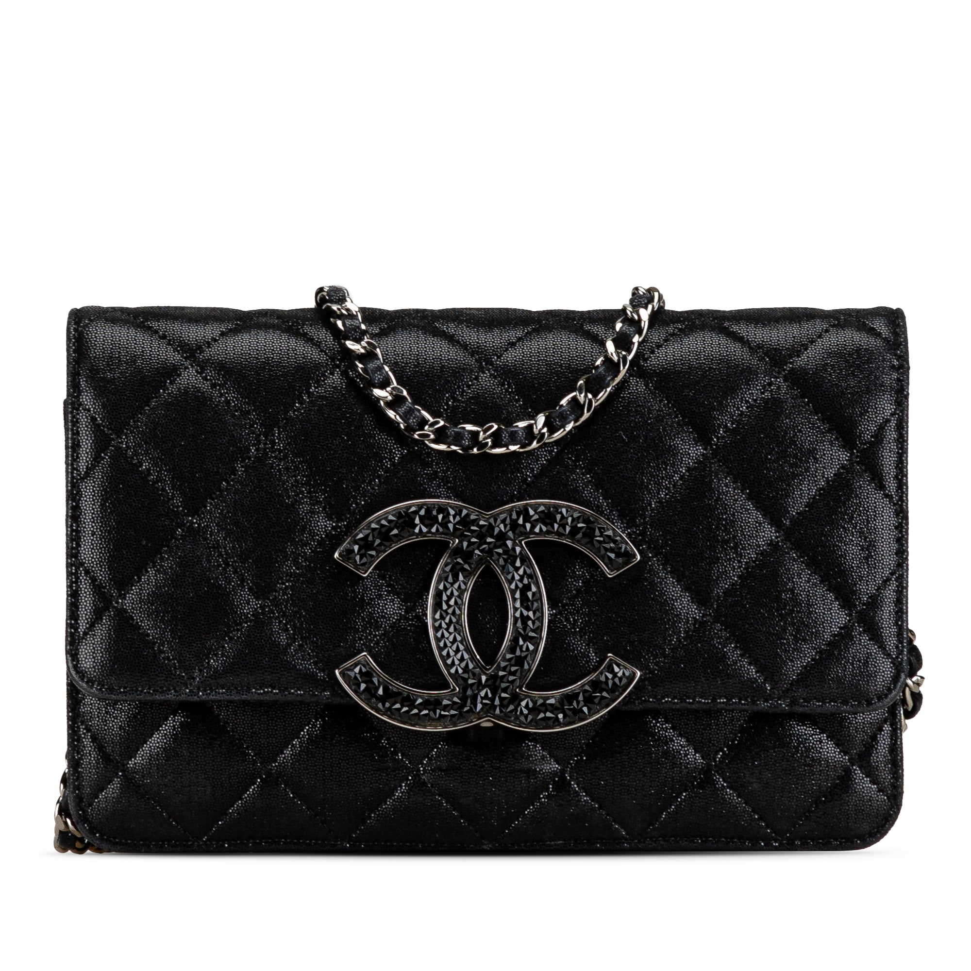 Black Chanel Iridescent Caviar Crystal CC Wallet On Chain Crossbody…