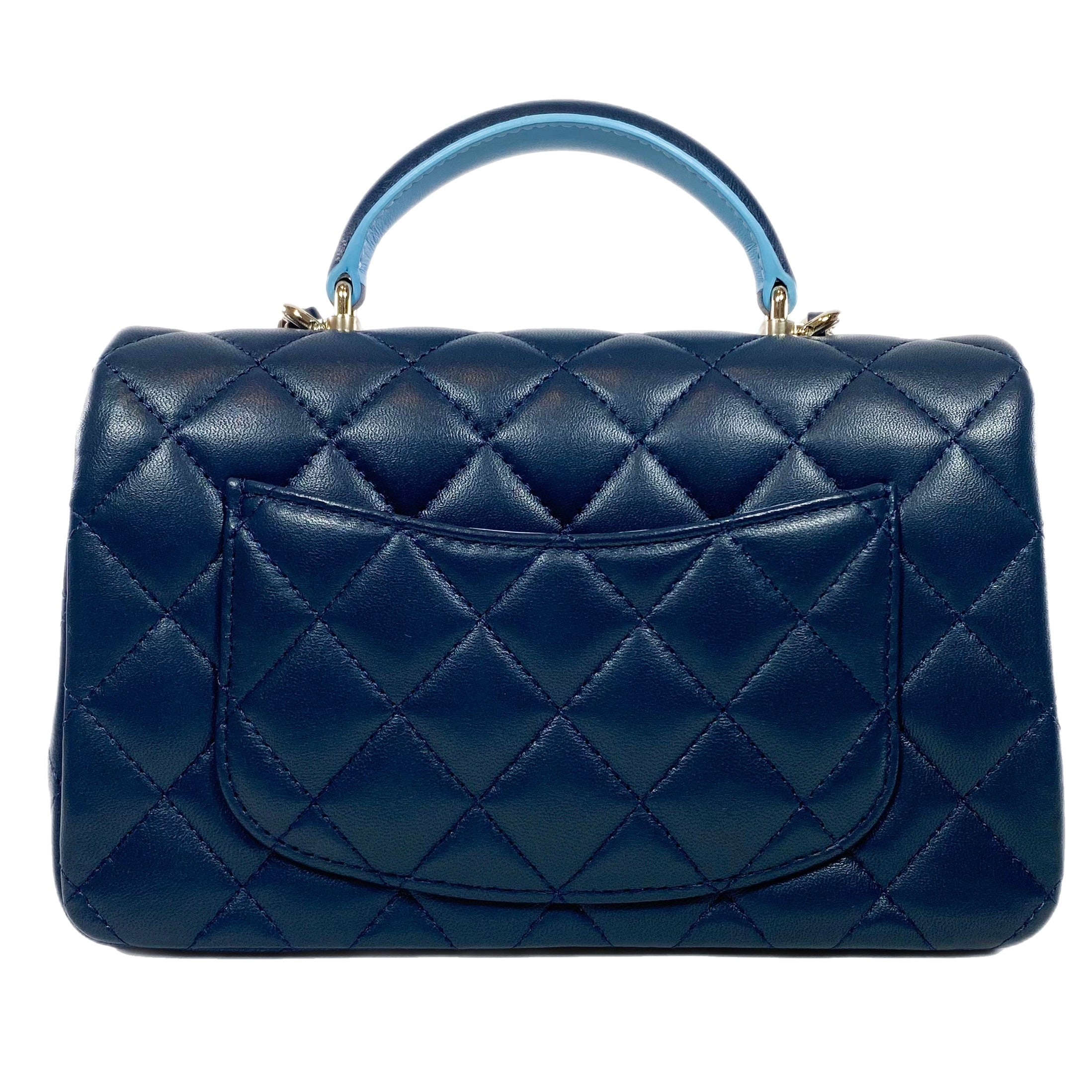 Chanel Quilted Lambskin Bi-color Navy And Light Blue Mini Top Handl