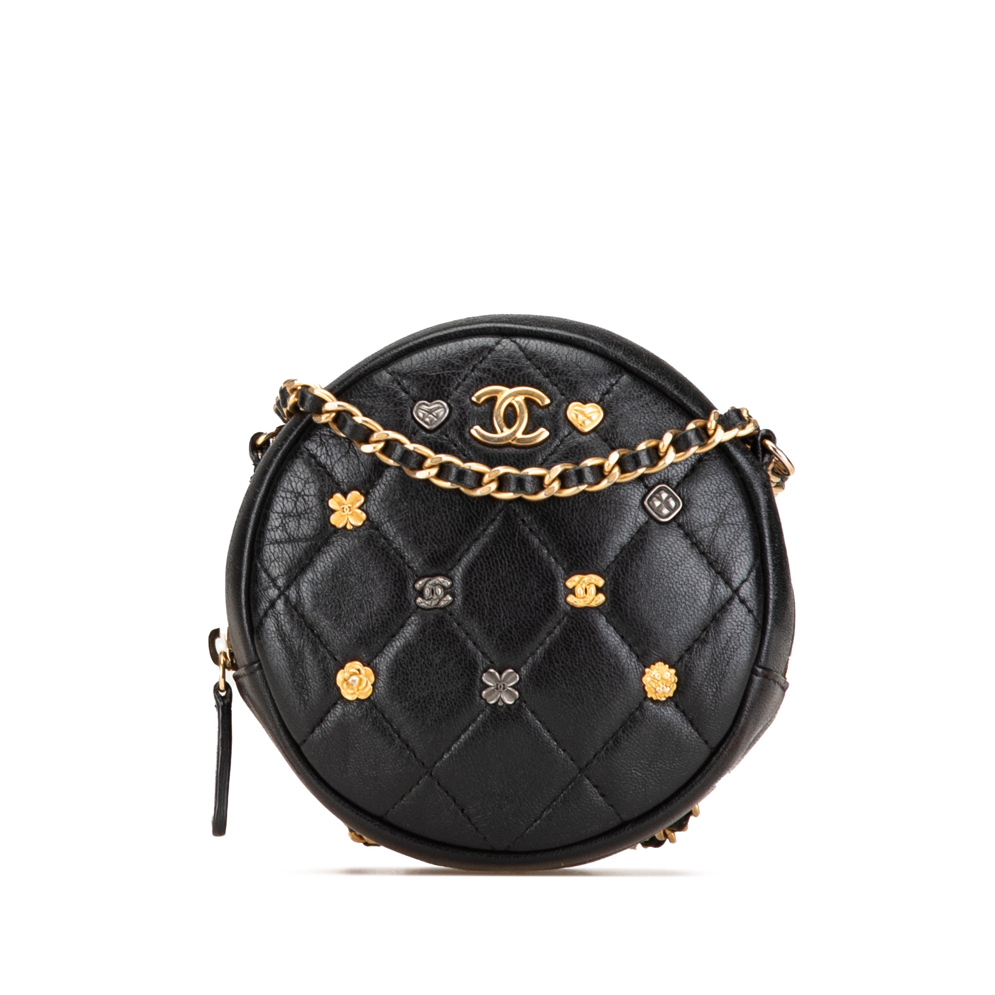 Blue Chanel Quilted Lambskin Lucky Charms Round Clutch With Chain C…