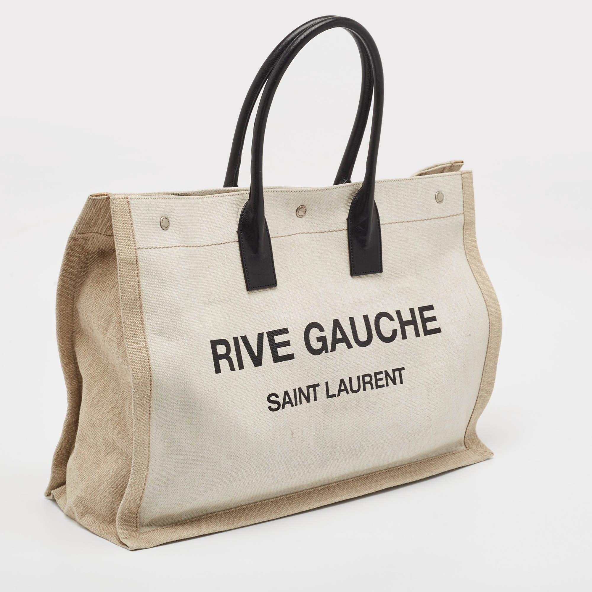 Saint Laurent Two Tone Beige Canvas Large Rive Gauche Tote