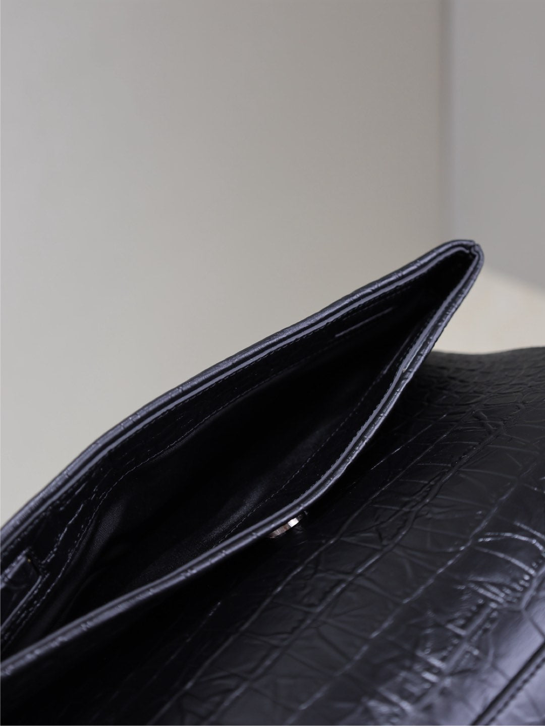 WEST Hollywood BAG 28 IN Black Crocodile Textured Calfskin Silver H…