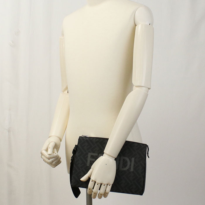 Fendi AJJ4 Clutch Bag PVC Black Mens